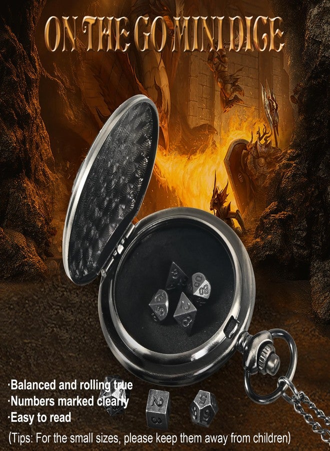 Kabinka DND Dice Set, 7pcs Mini Metal Dice with Pocket Watch Shell, Portable D&D with Necklace, Dungeons and Dragons Dice for RPG(Five-Headed Dragon, Ancient Silver) - Image 5